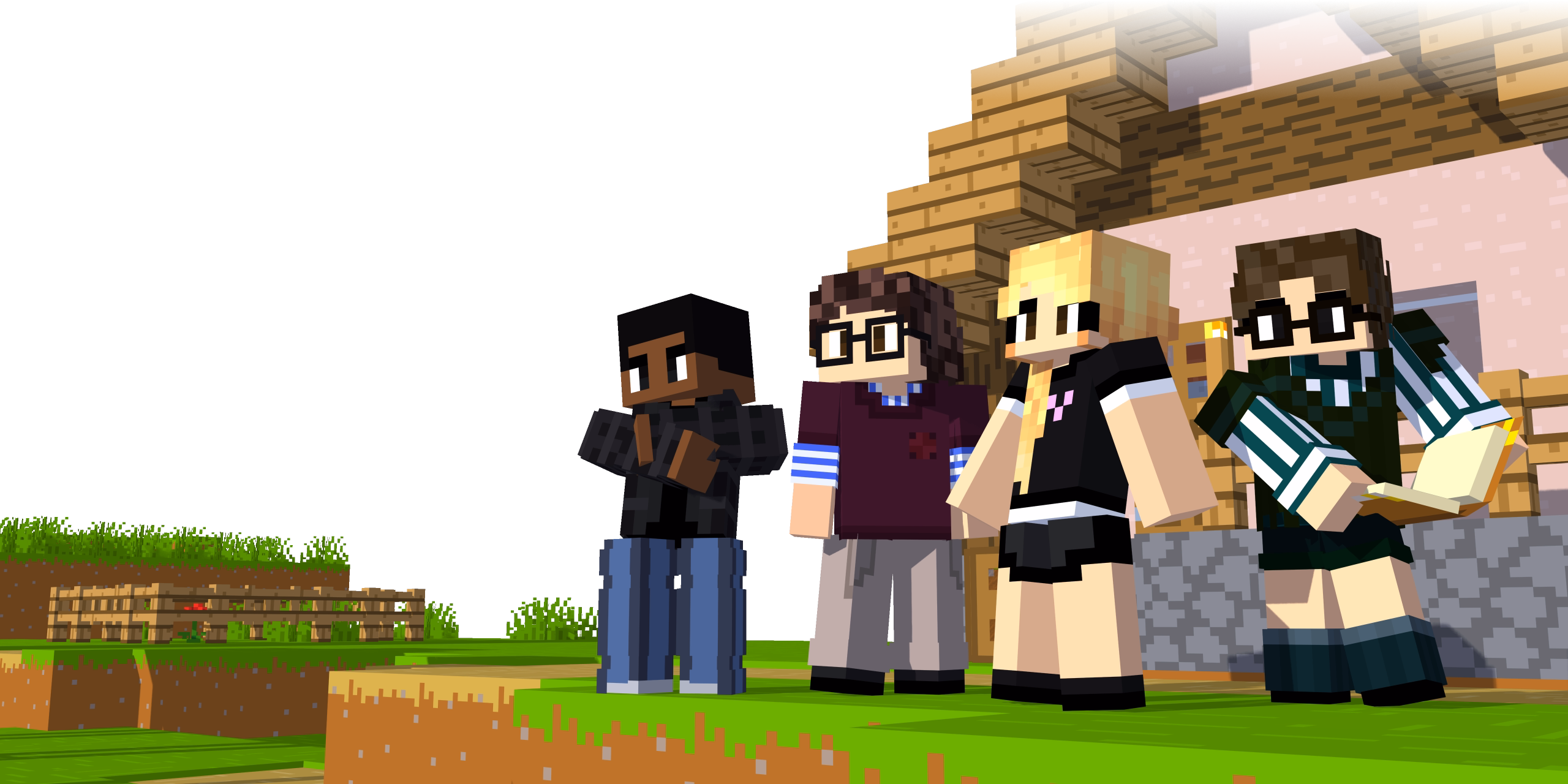 4 people standing at the front of a house